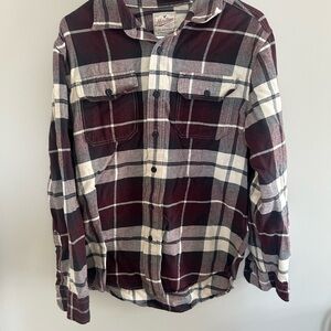 American Eagle Outfitters Maroon and White Plaid Shirt